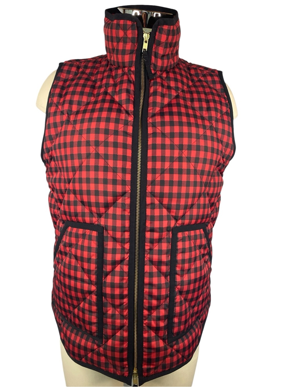 J. Crew Red and Black Buffalo Plaid Lined Sleeveless Jacket Women’s Medium - Picture 1 of 4
